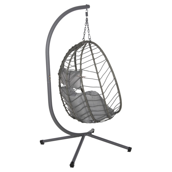 Κρεμαστη πολυθρονα φωλια millie hm5997.10 μεταλλο-συνθ.rattan γκρι 90x75x190υεκ. **