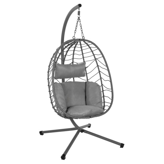 Κρεμαστη πολυθρονα φωλια millie hm5997.10 μεταλλο-συνθ.rattan γκρι 90x75x190υεκ. **