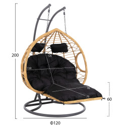 Διπλη κρεμαστη φωλια me υποποδιο gracie hm5754.02 μπεζ συνθ.rattan-γκρι μεταλ.σκελετοσ φ120x200υεκ **