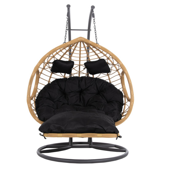 Διπλη κρεμαστη φωλια me υποποδιο gracie hm5754.02 μπεζ συνθ.rattan-γκρι μεταλ.σκελετοσ φ120x200υεκ **