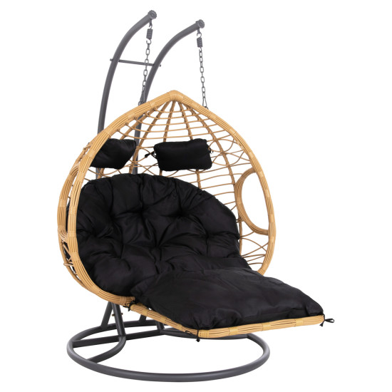 Διπλη κρεμαστη φωλια me υποποδιο gracie hm5754.02 μπεζ συνθ.rattan-γκρι μεταλ.σκελετοσ φ120x200υεκ **