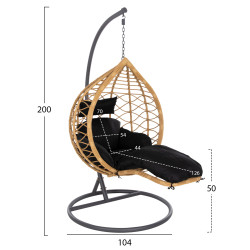 Μονη κρεμαστη φωλια me υποποδιο gracie hm5755.02 μπεζ συνθ.rattan-γκρι μεταλ.σκελετοσ φ104x200υεκ **