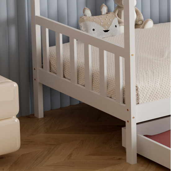 Κρεβατι παιδικο klarice hm680.03 τ.montessori-2 συρταρια-ξυλο πευκου λευκο-190x90εκ **