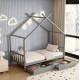 Κρεβατι παιδικο klarice hm680.05 τ.montessori-2 συρταρια- ξυλο πευκου γκρι-190x90εκ **