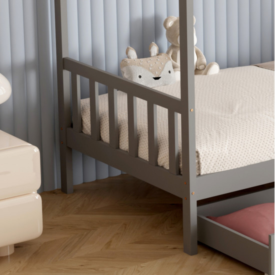 Κρεβατι παιδικο klarice hm680.05 τ.montessori-2 συρταρια- ξυλο πευκου γκρι-190x90εκ **