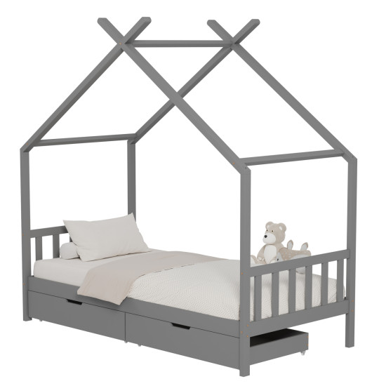 Κρεβατι παιδικο klarice hm680.05 τ.montessori-2 συρταρια- ξυλο πευκου γκρι-190x90εκ **