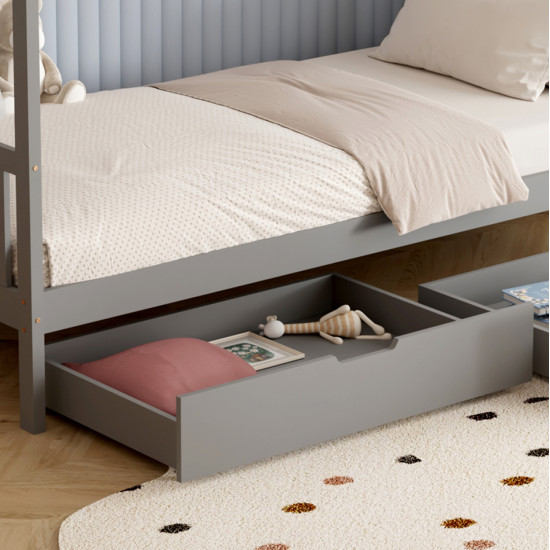 Κρεβατι παιδικο klarice hm680.05 τ.montessori-2 συρταρια- ξυλο πευκου γκρι-190x90εκ **