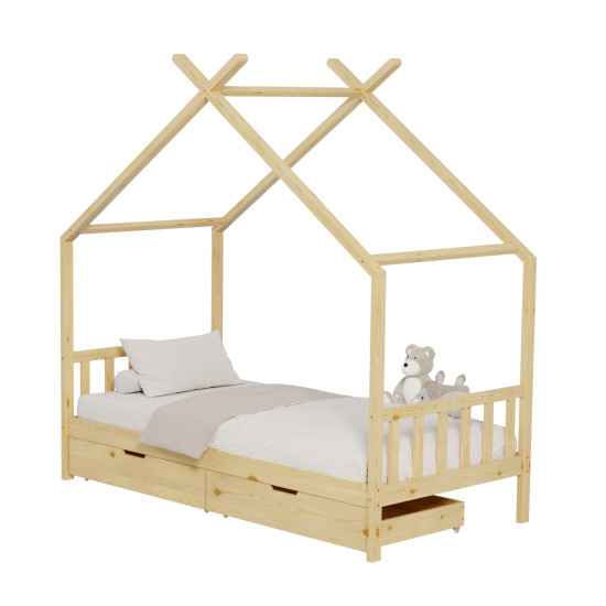 Κρεβατι παιδικο klarice hm680.01 τ.montessori-2 συρταρια-ξυλο πευκο φυσικο-190x90εκ **