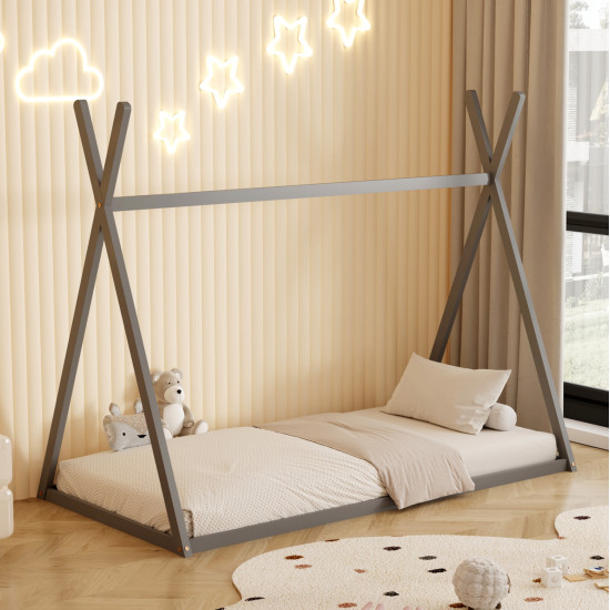 Κρεβατι παιδικο munk hm681.05 τ.montessori μασιφ ξυλο πευκου γκρι- 190x90εκ **