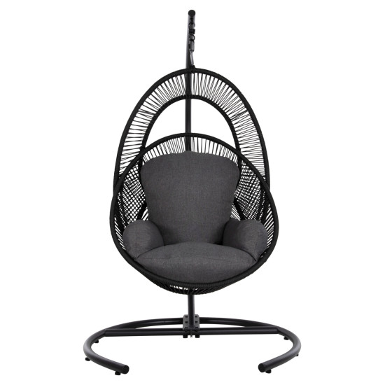 Κρεμαστη φωλια ruler hm6083 μαυρο μεταλλο και συνθ.rattan-γκρι μαξιλαρι 120x110x190υ **
