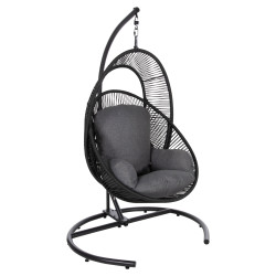 Κρεμαστη φωλια ruler hm6083 μαυρο μεταλλο και συνθ.rattan-γκρι μαξιλαρι 120x110x190υ **