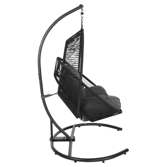Κρεμαστη φωλια ruler hm6083 μαυρο μεταλλο και συνθ.rattan-γκρι μαξιλαρι 120x110x190υ **