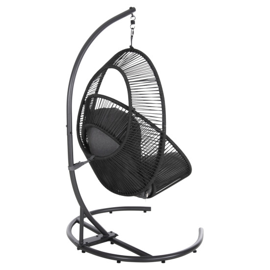 Κρεμαστη φωλια ruler hm6083 μαυρο μεταλλο και συνθ.rattan-γκρι μαξιλαρι 120x110x190υ **