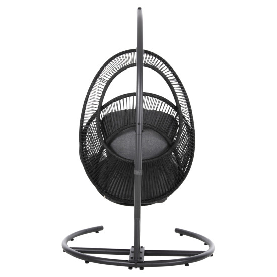 Κρεμαστη φωλια ruler hm6083 μαυρο μεταλλο και συνθ.rattan-γκρι μαξιλαρι 120x110x190υ **