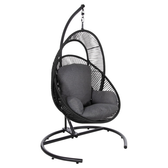 Κρεμαστη φωλια ruler hm6083 μαυρο μεταλλο και συνθ.rattan-γκρι μαξιλαρι 120x110x190υ **