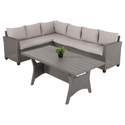 Σετ σαλονι γωνια & τραπεζι carson hm6078.01 γκρι συνθ.rattan-μαξιλαρια **