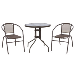 Σετ εξωτ. χωρου 3τμχ hm10712 καφε μεταλλο-γυαλι ασφαλειασ-καφε textilene **