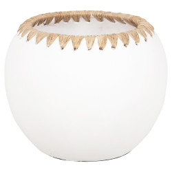 Διακοσμητικο βαζο hm4375 τερακοτα σε λευκο με πλεξη ψαθασ στο στομιο φ29x23υεκ. **