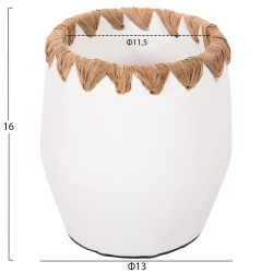 Διακοσμητικο βαζο hm4369 τερακοτα σε λευκο με πλεξη ψαθασ στο στομιο φ13x16υεκ. ** Διακοσμητικο βαζο hm4369 τερακοτα σε λευκο με πλεξη ψαθασ στο στομιο φ13x16υεκ. **