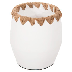 Διακοσμητικο βαζο hm4369 τερακοτα σε λευκο με πλεξη ψαθασ στο στομιο φ13x16υεκ. **