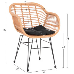 Πολυθρονα με μαξιλαρι μεταλλικη allegra hm5450.31 με wicker μπεζ 58x59x82υ ** Πολυθρονα με μαξιλαρι μεταλλικη allegra hm5450.31 με wicker μπεζ 58x59x82υ **