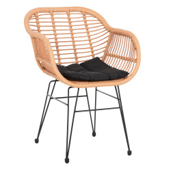 Πολυθρονα με μαξιλαρι μεταλλικη allegra hm5450.31 με wicker μπεζ 58x59x82υ **