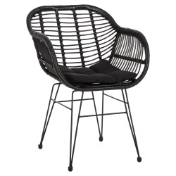 Πολυθρονα με μαξιλαρι μεταλλικη allegra hm5450.32 με wicker μαυρο 58x59x82υεκ. **