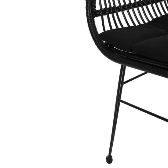 Πολυθρονα με μαξιλαρι μεταλλικη allegra hm5450.32 με wicker μαυρο 58x59x82υεκ. **