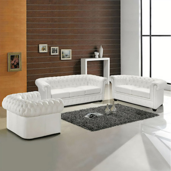 Σετ σαλονι 2/θεσιο & 3/θεσιο & πολυθρονα chesterfield λευκο ματ **