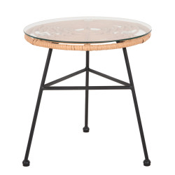 Τραπεζακι στρογγυλο μαυρο μεταλλικο allegra hm5459.11 μπεζ wicker-γυαλι φ45x46υεκ **