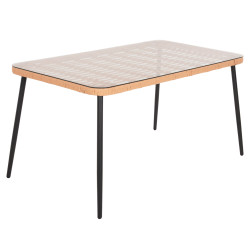 Τραπεζι ορθογωνιο allegra hm5537.11 μεταλ.μαυρο-p.e. rattan φυσικο 139,5x79,5x73υεκ. **