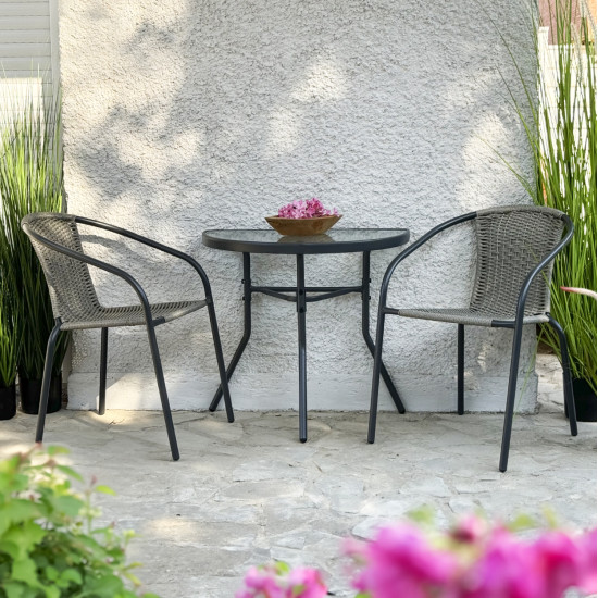 Τραπεζι ημικυκλικο lima hm5967.01 μεταλλικο γκρι με γυαλινο top 70x40x64,5υεκ. **