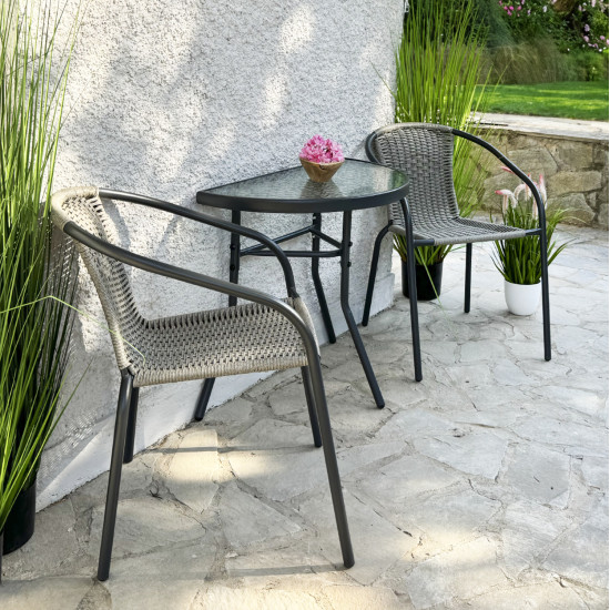 Τραπεζι ημικυκλικο lima hm5967.01 μεταλλικο γκρι με γυαλινο top 70x40x64,5υεκ. **