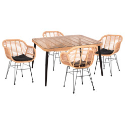 Σετ εξωτ.χωρου 5τμχ allegra hm21027 σε μπεζ & μαυρο χρωμα wicker-μεταλλο **