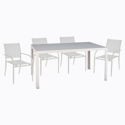 Σετ τραπεζαριασ εξ. χωρου 5τμχ ofer hm21030 λευκο μεταλλο-λευκεσ μεταλ. πολυθρονεσ **