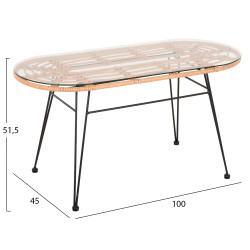 Τραπεζι οβαλ χαμηλο allegra hm5695.11 μπεζ wicker-μαυρο μεταλλο 100x45x51,5υεκ. **