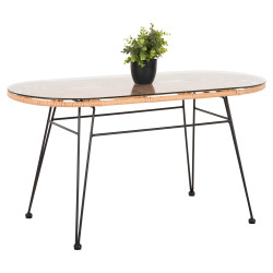 Τραπεζι οβαλ χαμηλο allegra hm5695.11 μπεζ wicker-μαυρο μεταλλο 100x45x51,5υεκ. **