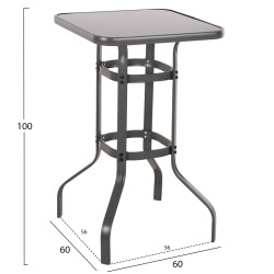 Τραπεζι μπαρ τετραγωνο figgy hm6066.01 μεταλλικο γκρι-γυαλι ασφαλειασ 60x60x100υεκ **