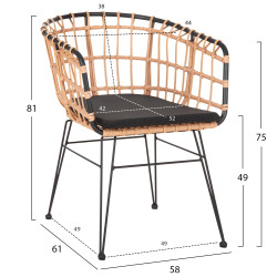 Πολυθρονα εξ.χωρου allegra hm5456.11 μεταλλο&μαξιλαρι μαυρο-wicker μπεζ 58x61x81y **