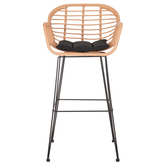 Σκαμπο μπαρ ψηλο allegra hm5640.11 μπεζ p.e. rattan-μαυρο μεταλλο 54x55x108υεκ. **