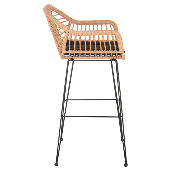Σκαμπο μπαρ ψηλο allegra hm5640.11 μπεζ p.e. rattan-μαυρο μεταλλο 54x55x108υεκ. **