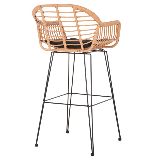 Σκαμπο μπαρ ψηλο allegra hm5640.11 μπεζ p.e. rattan-μαυρο μεταλλο 54x55x108υεκ. **
