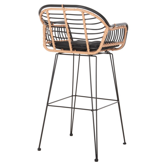 Σκαμπο μπαρ allegra hm5690.11 μεταλλο&μαξιλαρι μαυρο-wicker μπεζ 55x54x108υεκ. **
