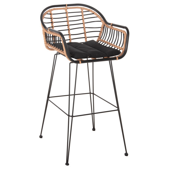 Σκαμπο μπαρ allegra hm5690.11 μεταλλο&μαξιλαρι μαυρο-wicker μπεζ 55x54x108υεκ. **