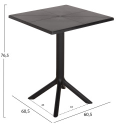 Τραπεζι πολυπροπυλενιου τετραγωνο terrin hm6125.12 μαυρο 60,5x60,5x76,5υεκ. **