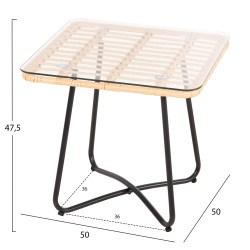 Τραπεζακι gerry hm5717.11 με wicker μπεζ-μαυρο μεταλ.σκελετο 50x50x47,5υεκ. **