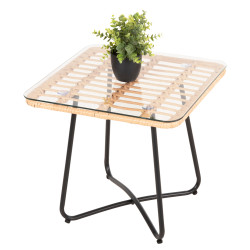 Τραπεζακι gerry hm5717.11 με wicker μπεζ-μαυρο μεταλ.σκελετο 50x50x47,5υεκ. **
