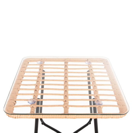 Τραπεζακι gerry hm5717.11 με wicker μπεζ-μαυρο μεταλ.σκελετο 50x50x47,5υεκ. **