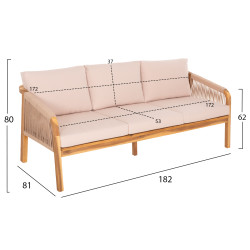 Σετ σαλονι εξ.χωρου 4τμχ rosswell hm6084.02 ξυλο ακακιασ-σχοινι-μπεζ μαξιλαρια **