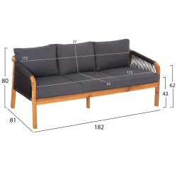 Σετ σαλονι εξ.χωρου 4τμχ rosswell hm6084.01 ξυλο ακακιασ-σχοινι & μαξιλαρια ανθρακι **